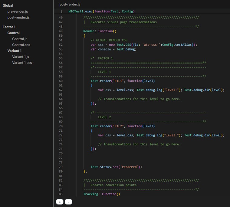 Webtrends Optimize's VS Code Editor
